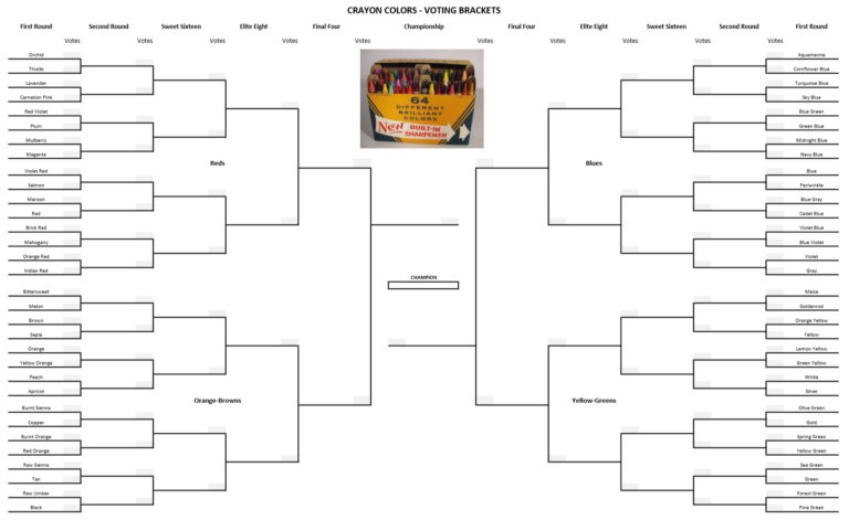 Favorite Crayola Crayon Colors – Round One – Voting Brackets